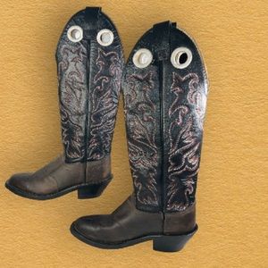 Old West Men’s Black. Buckaroo Style Boots Size 7D Round Toe Leather Uppers